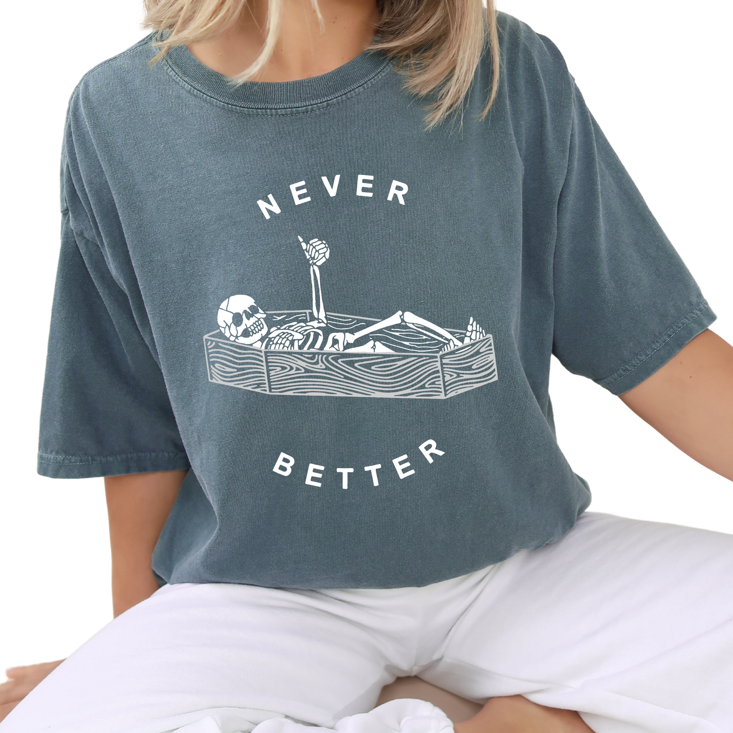 Never Better- Ice Blue Crewneck Shirt