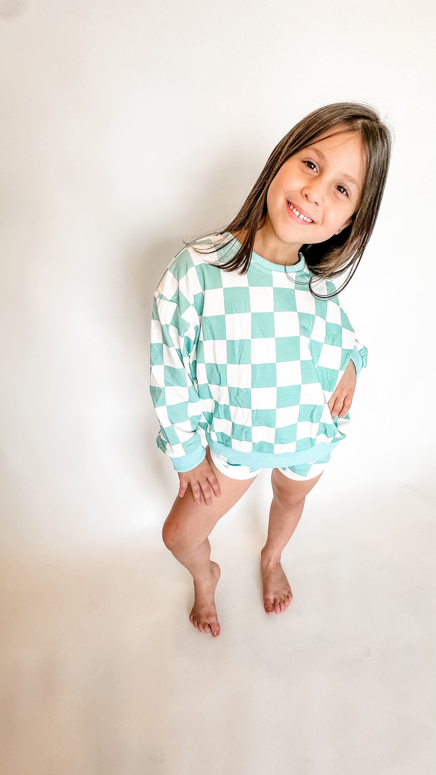 Checkered Sweater + KID'S Shorts Set