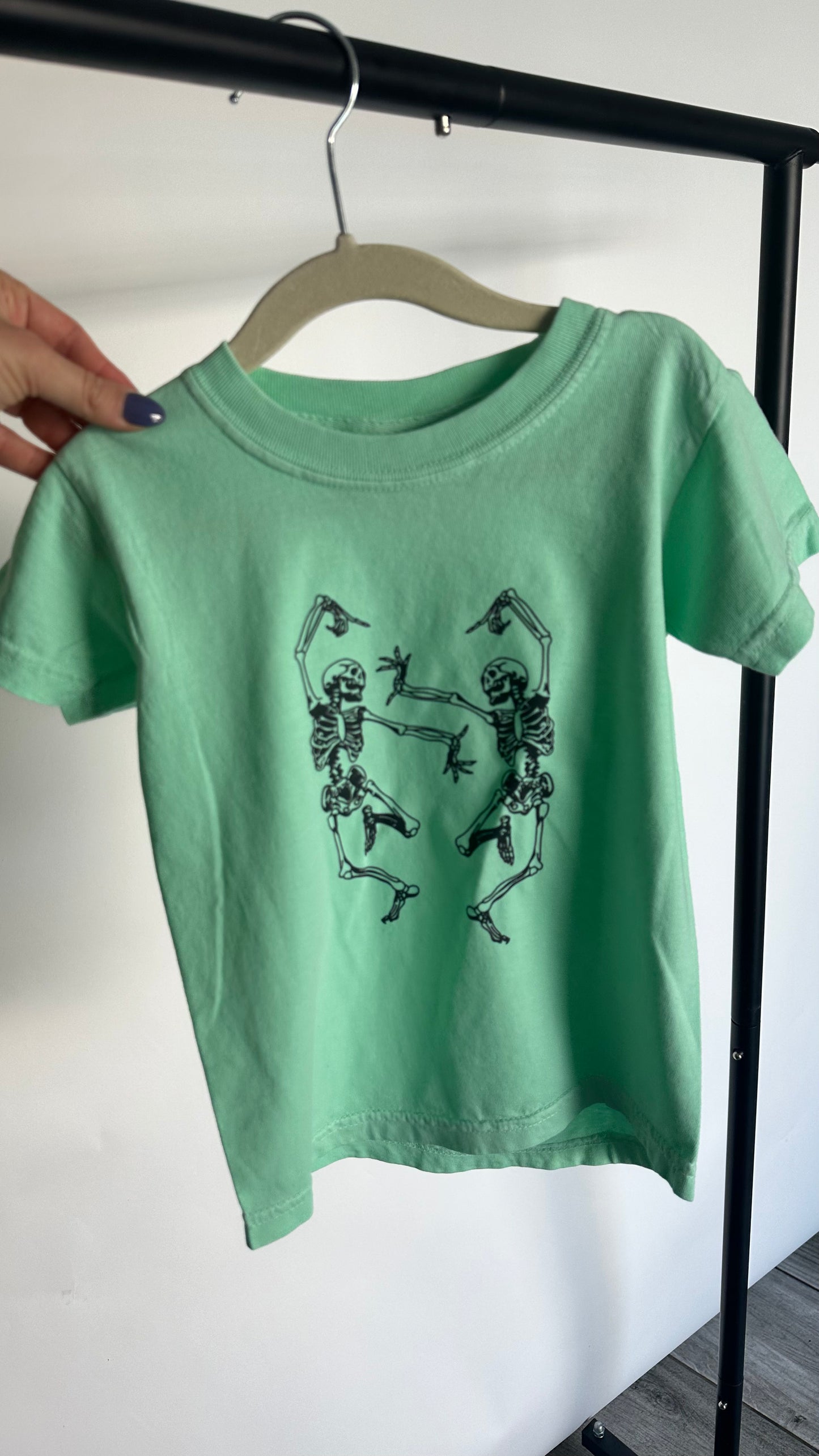 SALE - Dancing Skeletons- Youth Bright Green Size XXS and S