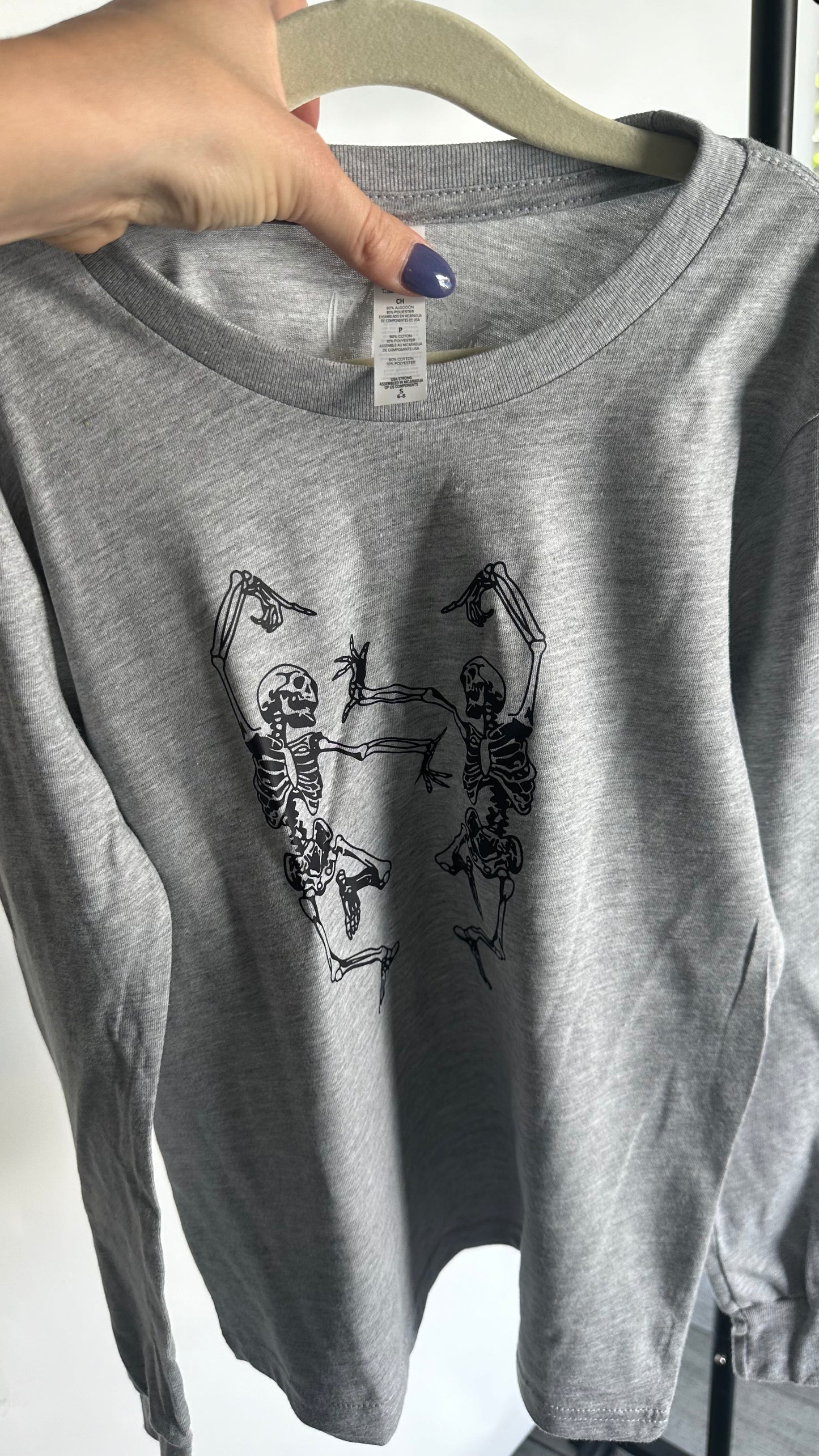 SALE - Dancing Skeletons- Youth Grey Longsleeve - Size Small 6-8