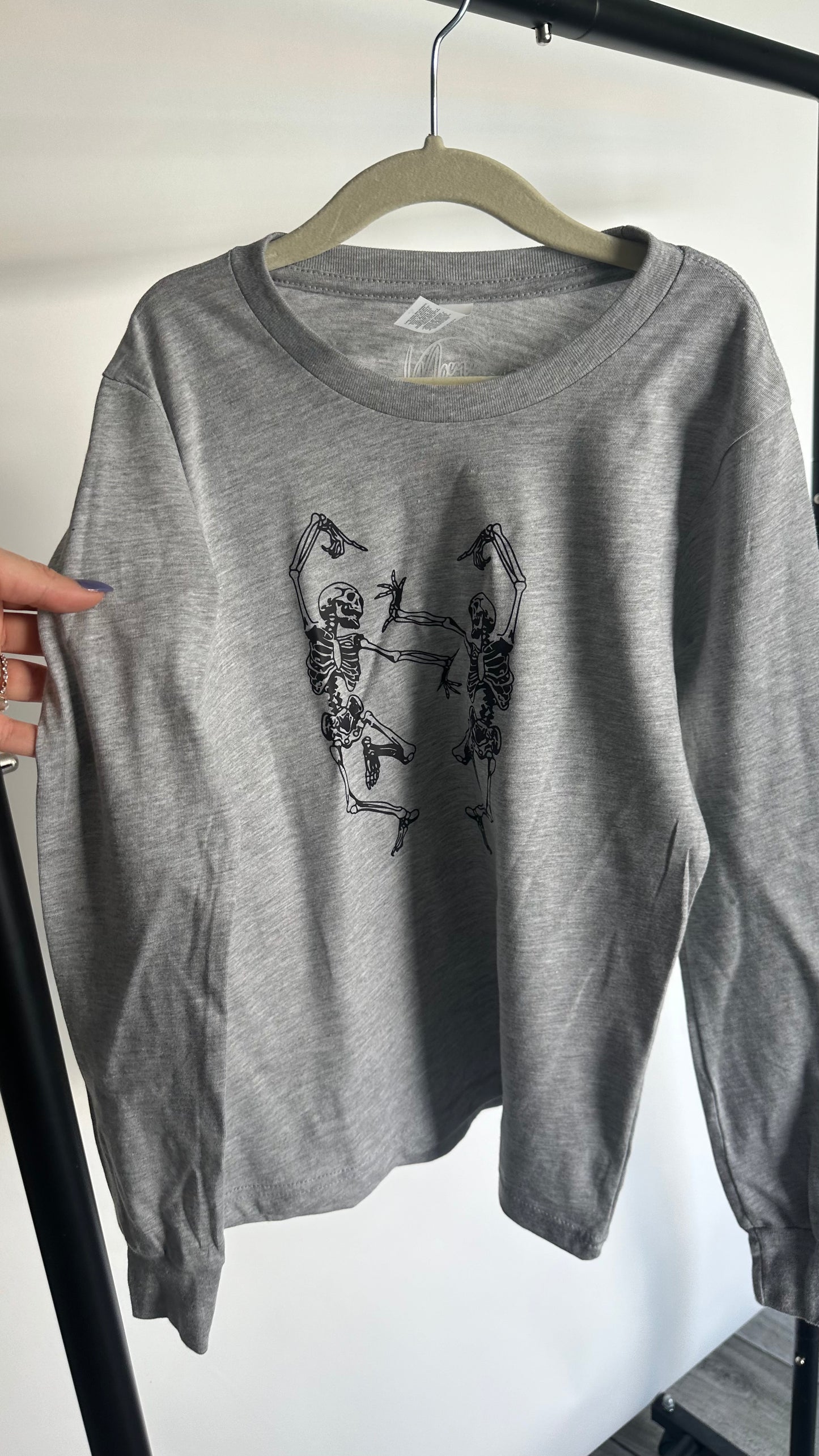 SALE - Dancing Skeletons- Youth Grey Longsleeve - Size Small 6-8