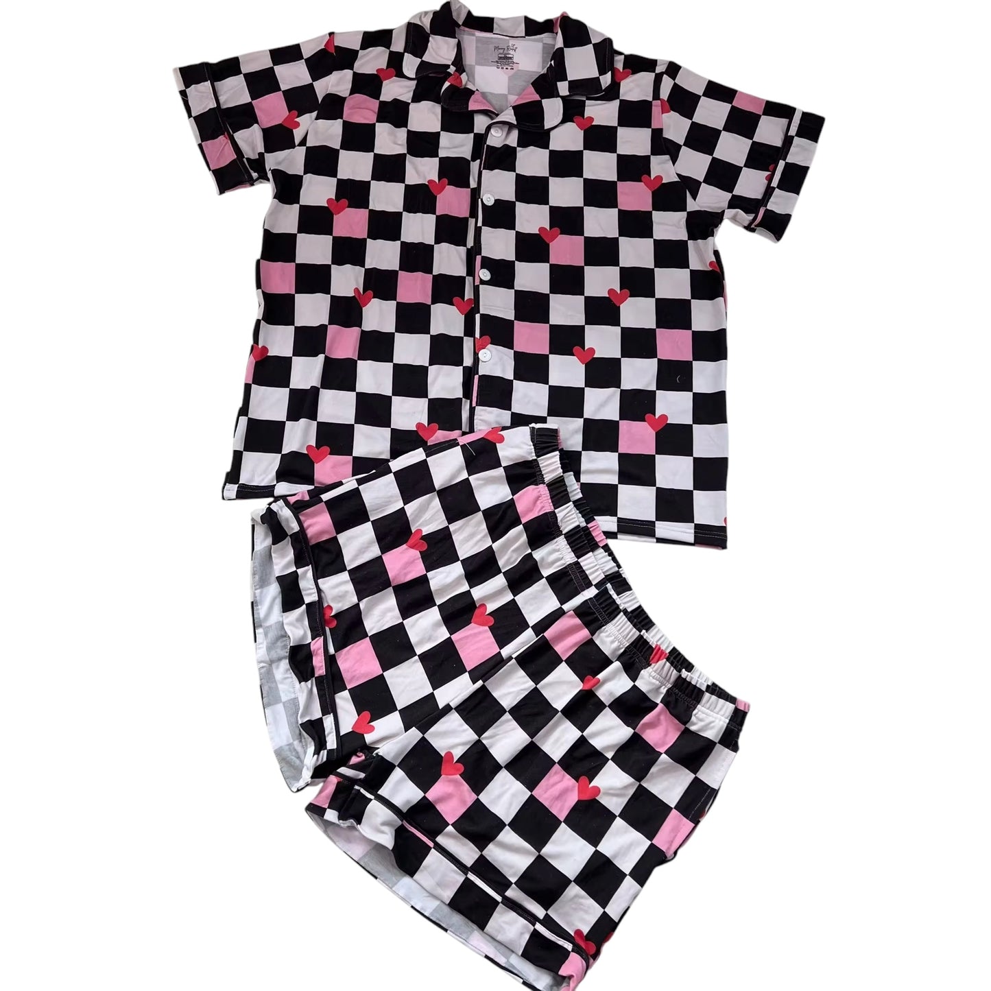 Checkered Love - Adult 2Piece Button-Up Shorts Set