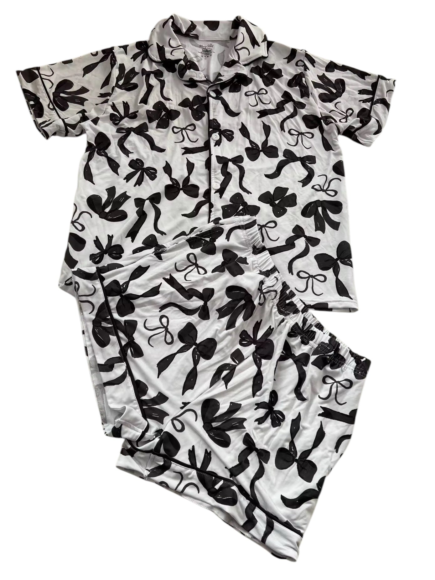 Demure Bows - Adult 2Piece Button-Up Shorts Set