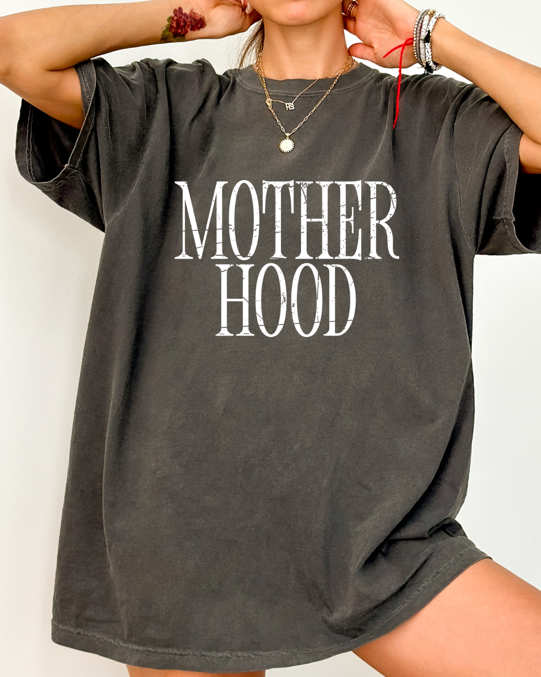MOTHERHOOD DISTRESSED TEE- Pepper