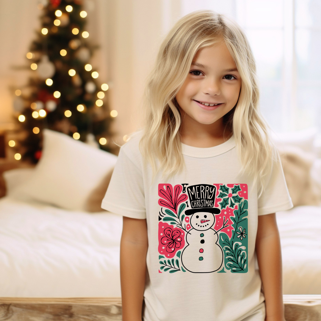 Merry Christmas Snowman- Toddler Ivory Tee