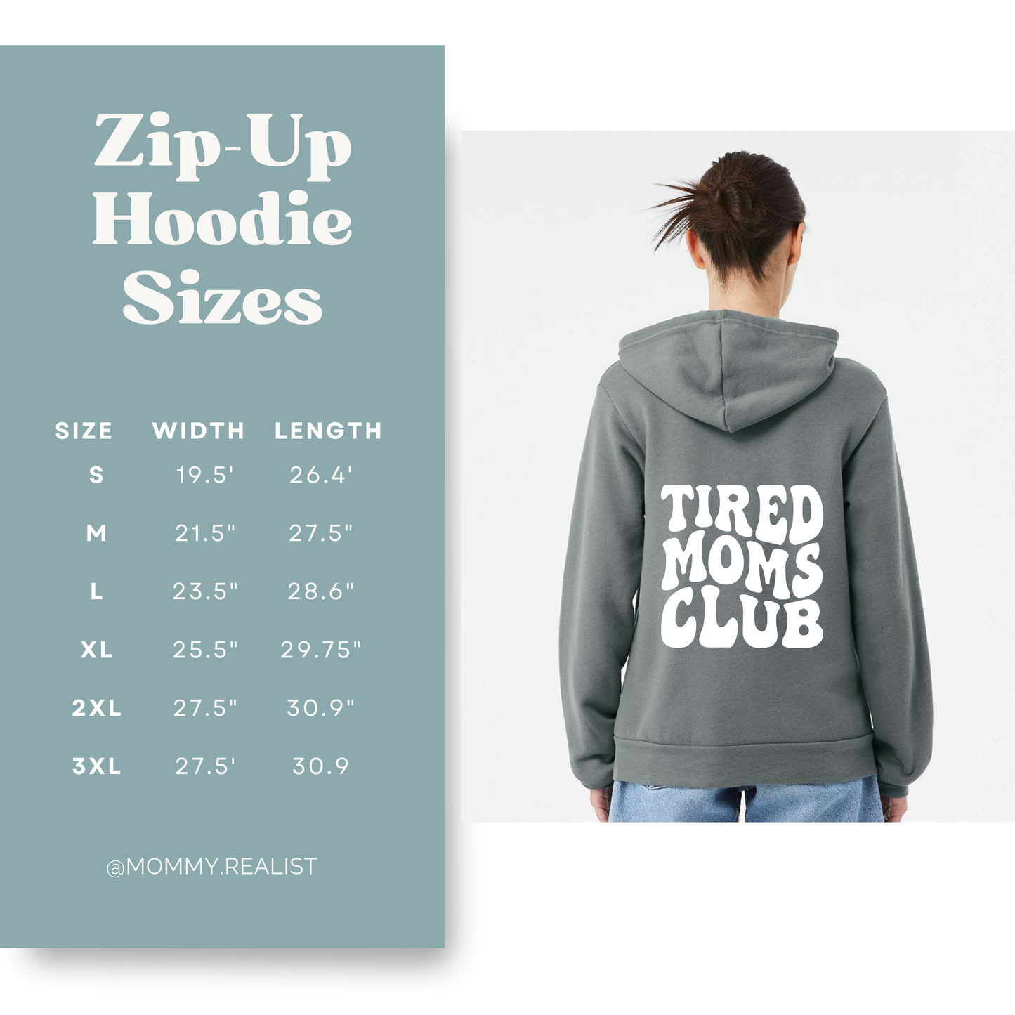 Tired Moms Club- Ice Blue Zip-up hoodie