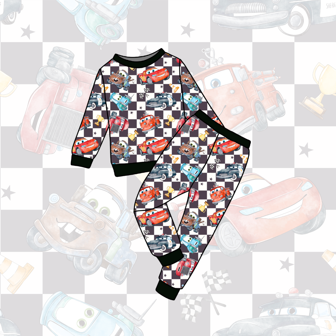 Watercolor Cars Long Sleeve Loungewear - Ready To Ship