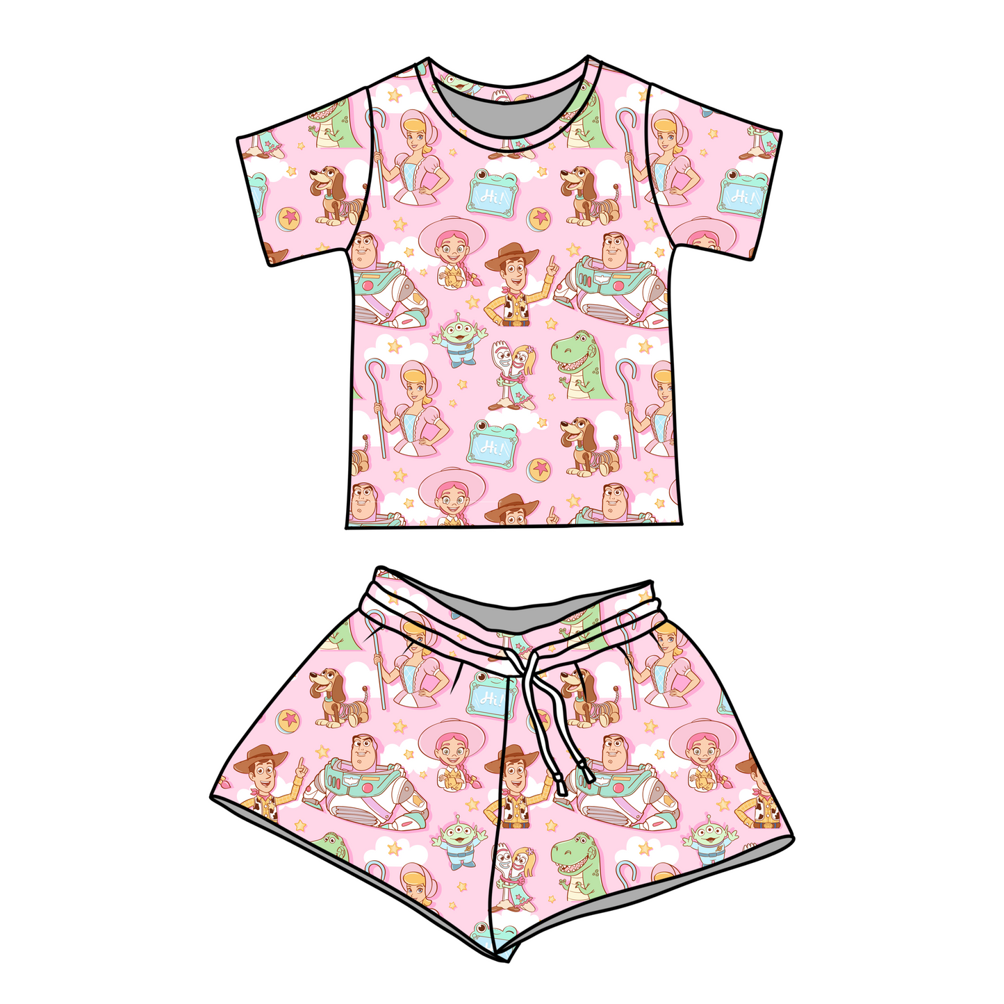 ***PRE-ORDER*** PINK-TOY STORY - KID'S SHORTS SET