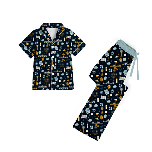 *** PRE-ORDER *** LATKES & LIGHTS - Adult Short Sleeve Button Down Set