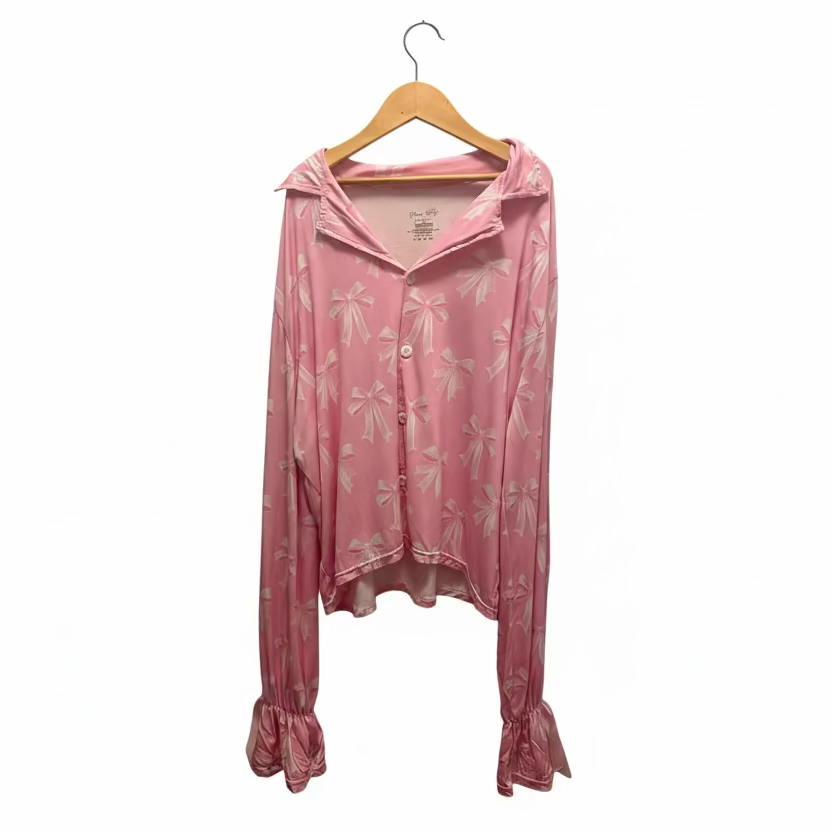 *** PRE-ORDER *** PRETTY IN PINK - BUTTON UP RIBBON SLEEVES SHORTS SET - ADULT