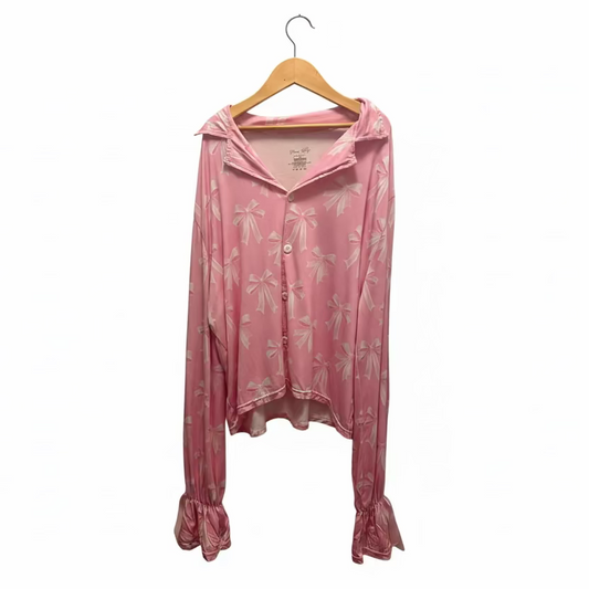 *** PRE-ORDER *** PRETTY IN PINK - BUTTON UP RIBBON SLEEVES SHORTS SET - ADULT