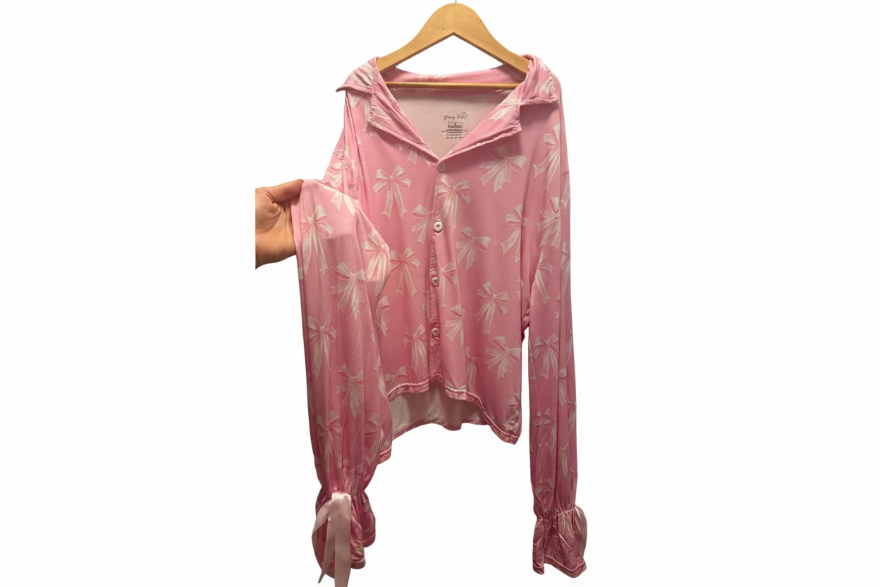 *** PRE-ORDER *** PRETTY IN PINK - BUTTON UP RIBBON SLEEVES SHORTS SET - ADULT