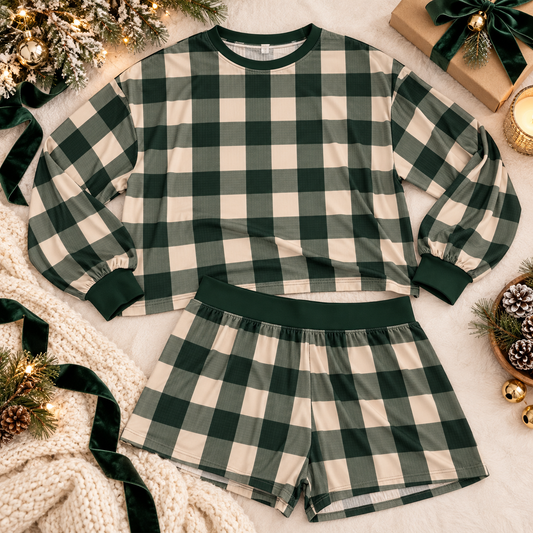 *** PRE-ORDER *** WINTER PINES PLAID- BOXER + LONG SLEEVE SHIRT