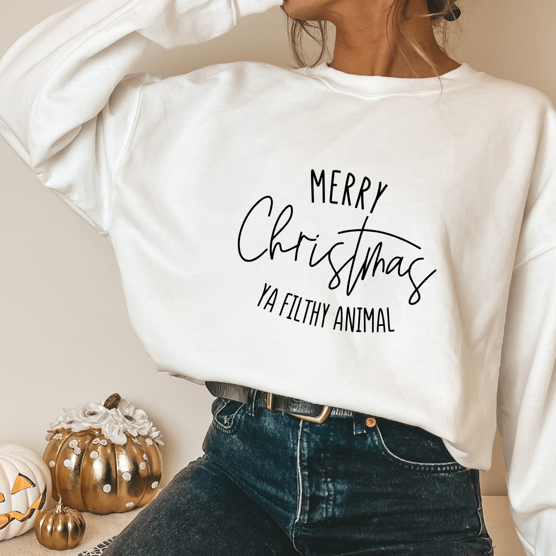 Merry Christmas You Filthy Animal - Crop Fleece Sweater