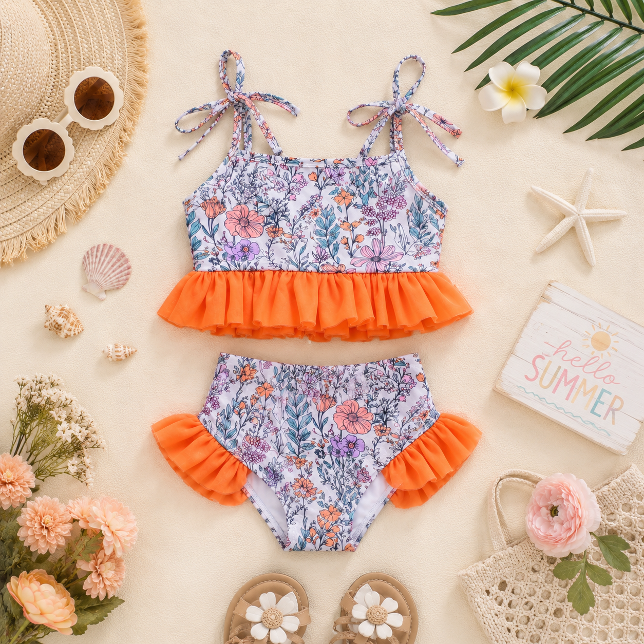 ORANGE Lace Kid's Two Piece Swim